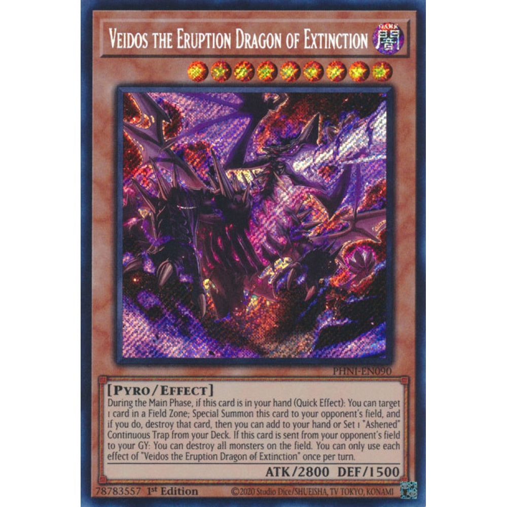 Veidos the Eruption Dragon of Extinction PHNI-EN090 Secret Secret Rare Yu-Gi-Oh Phantom Nightmare in Art