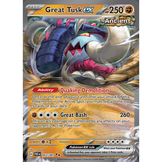 Great Tusk ex Double Rare 053/091 Pokemon Card Game Paldean Fates
