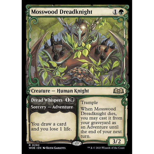 Mosswood Dreadknight // Dread Whispers, rare, 292, Magic the Gathering, Wilds of Eldraine
