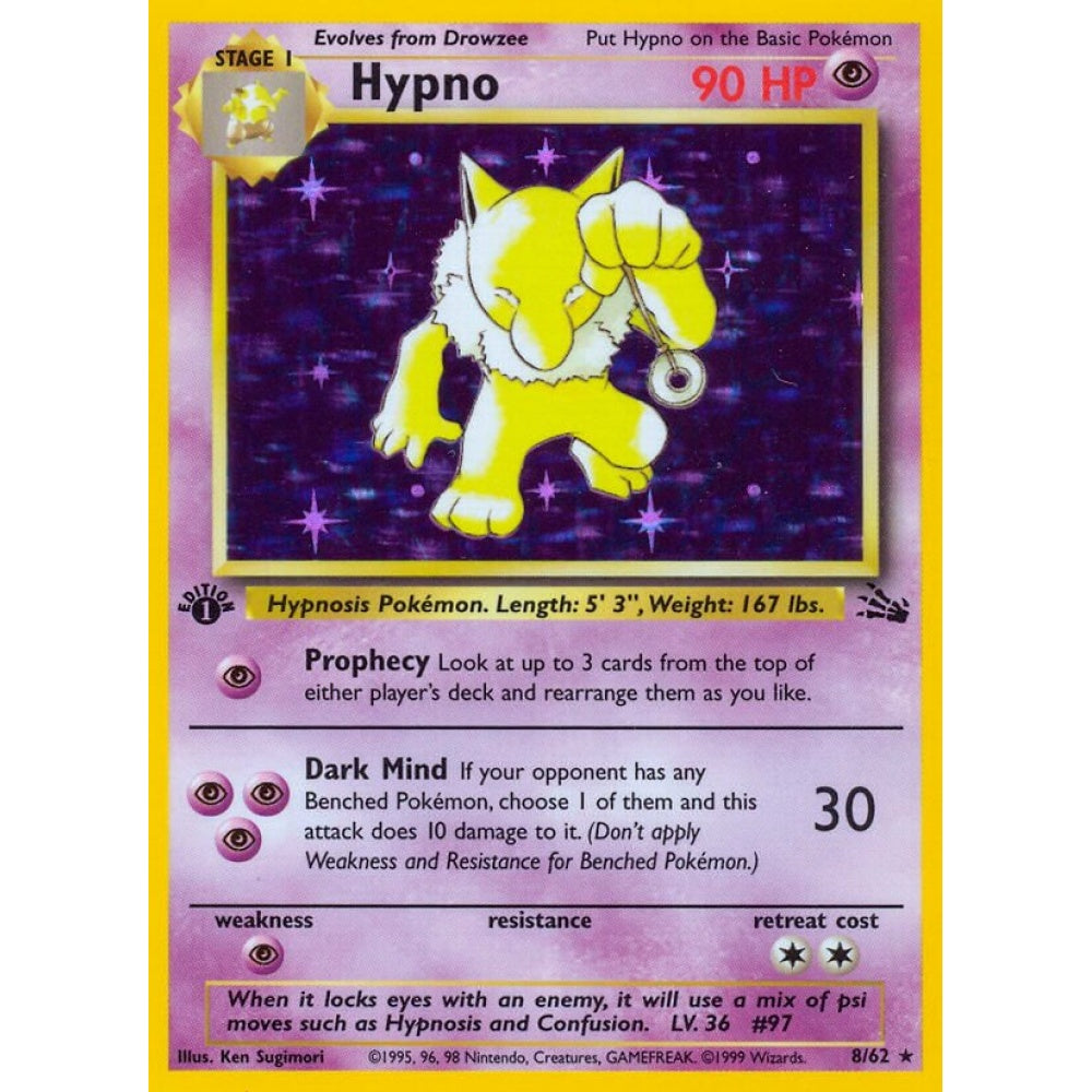 Hypno Rare Holo 8/62 Pokemon Card Game Fossil