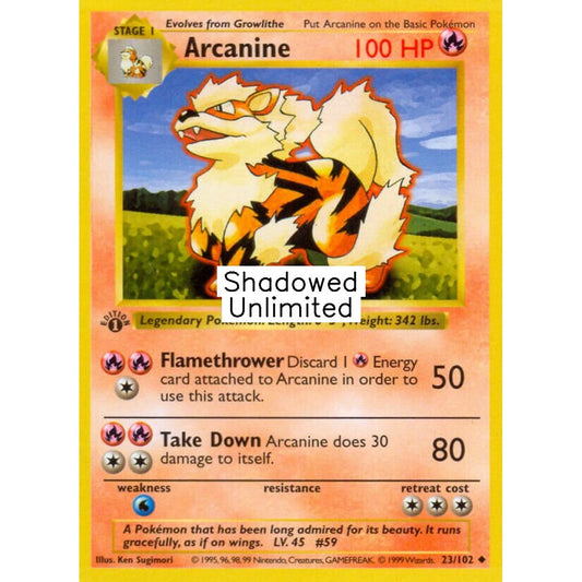 Arcanine Uncommon 23/102 Pokemon Card Game Base Set