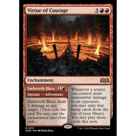 Virtue of Courage // Embereth Blaze, mythic, 157, Magic the Gathering, Wilds of Eldraine
