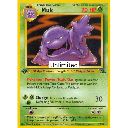 Muk Rare 28/62 Pokemon Card Game Fossil