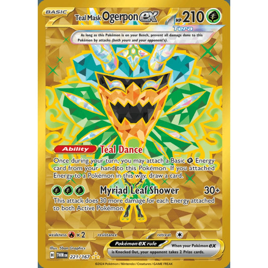 Teal Mask Ogerpon ex Secret Rare 221/167 Pokemon Card Game Twilight Masquerade