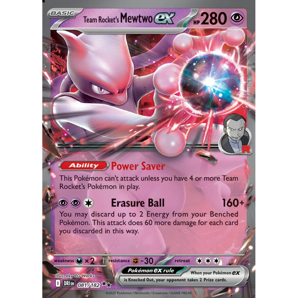 Team Rocket's Mewtwo ex Double Rare 081/182 Pokemon Card Game Destined Rivals