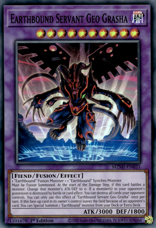 Earthbound Servant Geo Grasha MZMI-EN031 Super Super Rare Yu-Gi-Oh Maze of Millennia in Art
