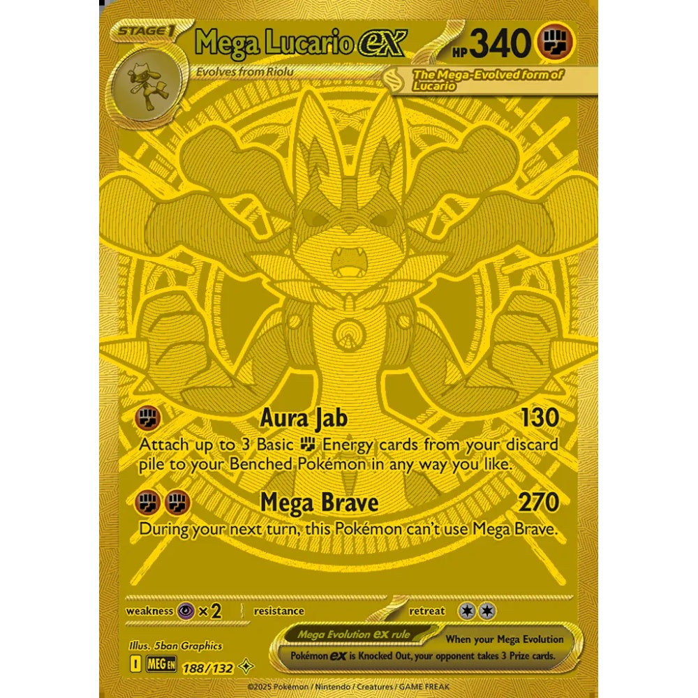 Mega Lucario ex Mega Hyper Rare 188/132 Pokemon Card Game Mega Evolution