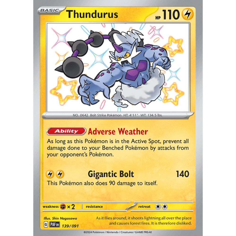 Thundurus Shiny Rare 139/091 Pokemon Card Game Paldean Fates