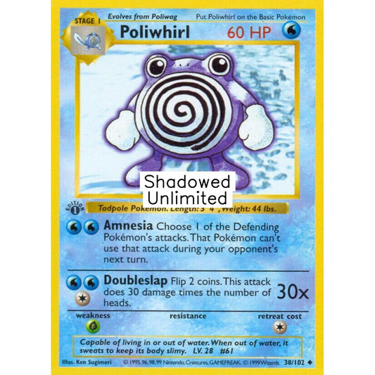 Poliwhirl Uncommon 38/102 Pokemon Card Game Base Set