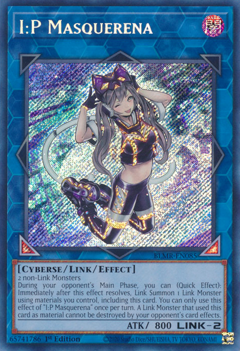 I:P Masquerena BLMR-EN085 Secret Secret Rare Yu-Gi-Oh Battles of Legend: Monstrous Revenge in Art