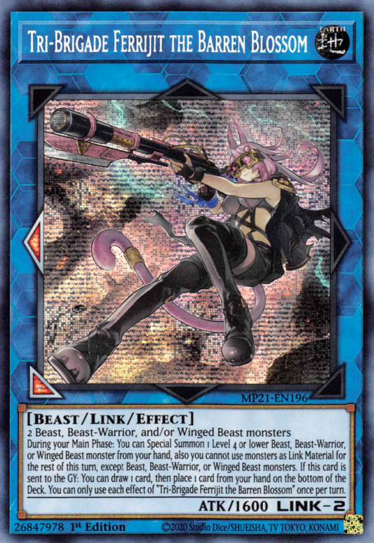 Tri-Brigade Ferrijit the Barren Blossom MP21-EN196 Prismatic Prismatic Secret Rare Yu-Gi-Oh 2021 Tin of Ancient Battles in Art
