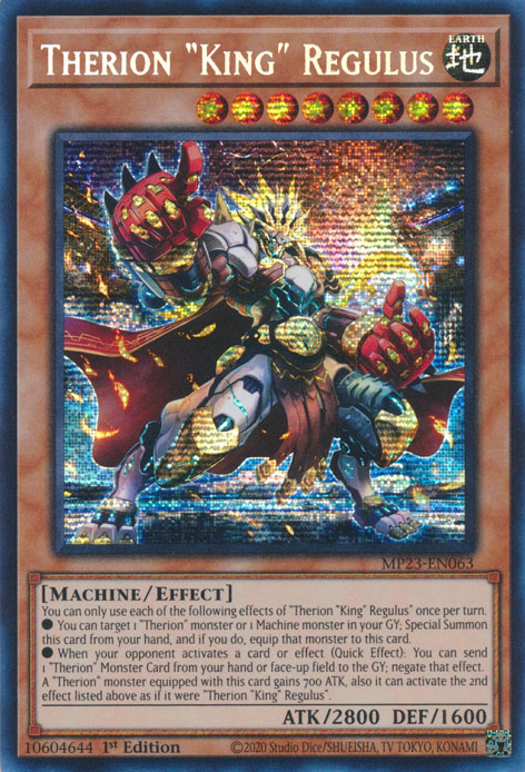 Therion "King" Regulus MP23-EN063 Prismatic Prismatic Secret Rare Yu-Gi-Oh 25th Anniversary Tin: Dueling Heroes Mega Pack in Art