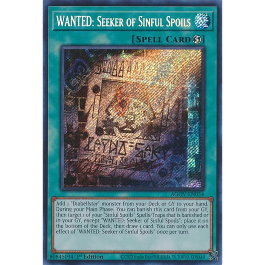 WANTED: Seeker of Sinful Spoils AGOV-EN054 Secret Yu-Gi-Oh Age of Overlord
