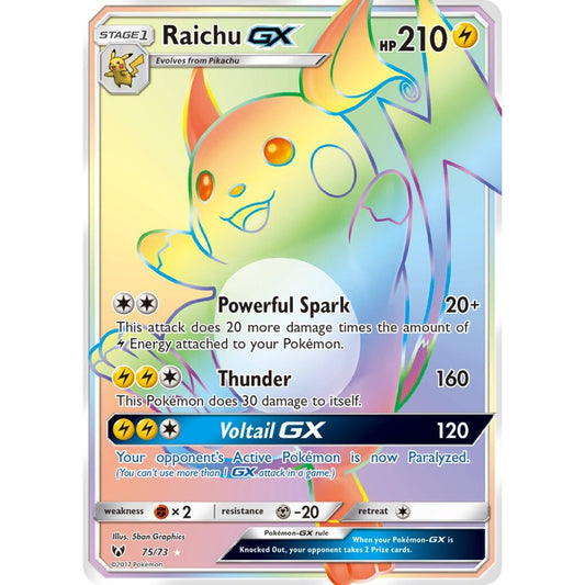 Raichu-GX Rare Rainbow 75/73 Pokemon Card Game Shining Legends