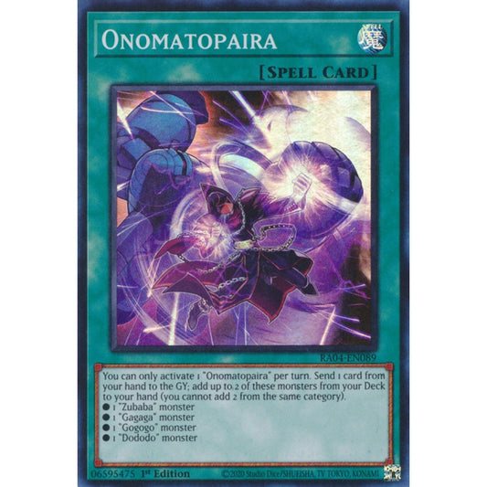 Onomatopaira RA04-EN089 Super Super Rare Yu-Gi-Oh Quarter Century Stampede in Art