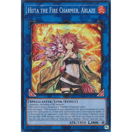 Hiita the Fire Charmer, Ablaze RA04-EN074 Secret Secret Rare Yu-Gi-Oh Quarter Century Stampede in Art