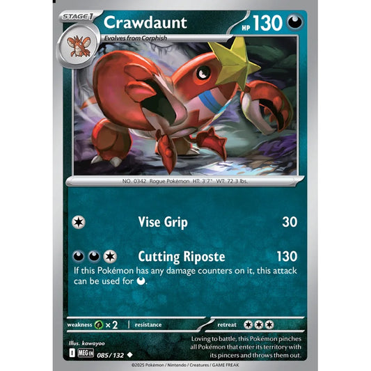 Crawdaunt Uncommon 085/132 Pokemon Card Game Mega Evolution