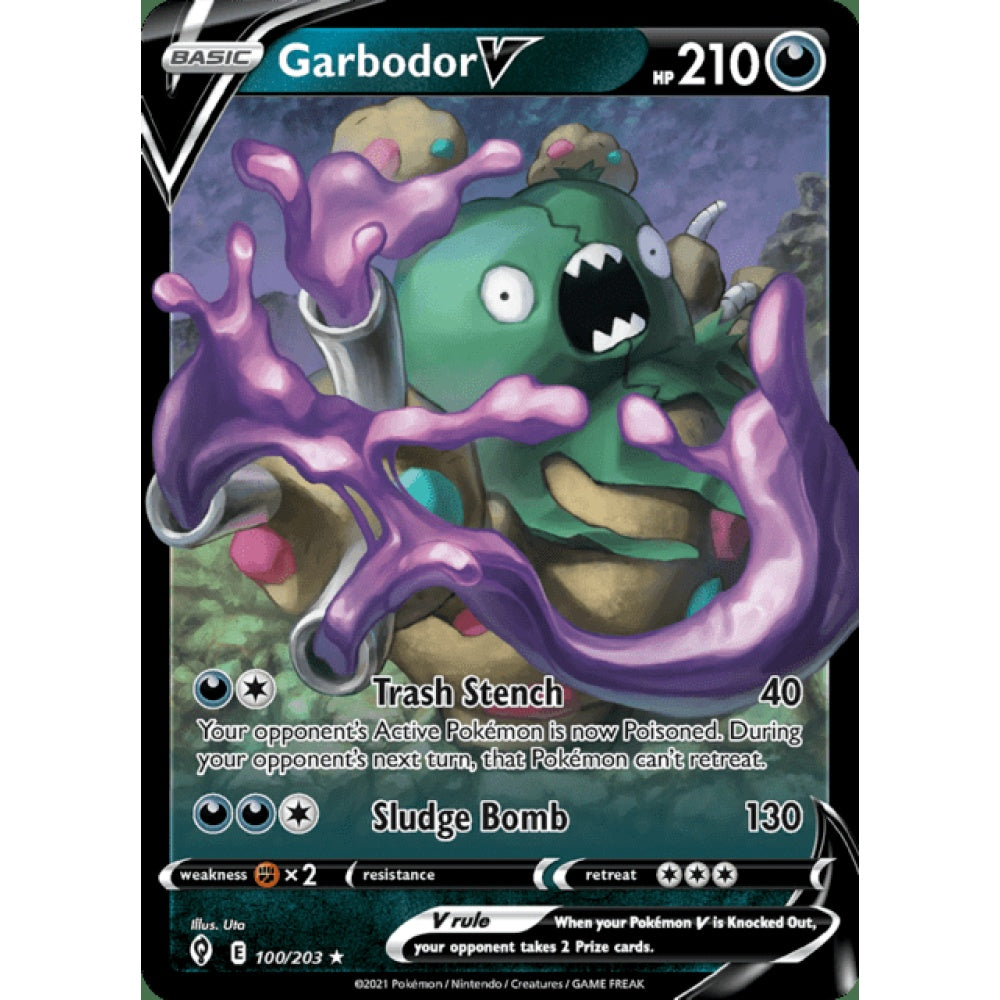 Garbodor V Double Rare 100/203 Pokemon Card Game Evolving Skies