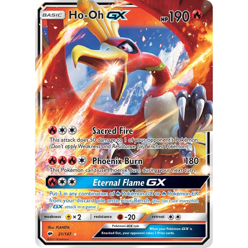 Ho-Oh-GX Rare Holo GX 21/147 Pokemon Card Game Burning Shadows