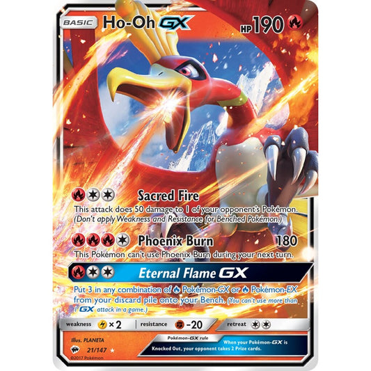Ho-Oh-GX Rare Holo GX 21/147 Pokemon Card Game Burning Shadows
