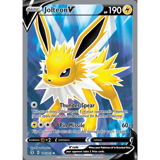 Jolteon V Full Art 177/203 Pokemon Card Game Evolving Skies