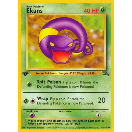 Ekans Common 46/62 Pokemon Card Game Fossil