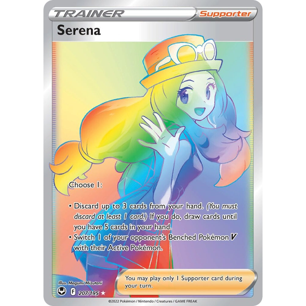 Serena Rare Rainbow 207/195 Pokemon Card Game Silver Tempest