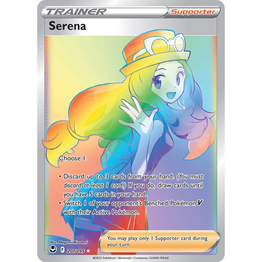 Serena Rare Rainbow 207/195 Pokemon Card Game Silver Tempest