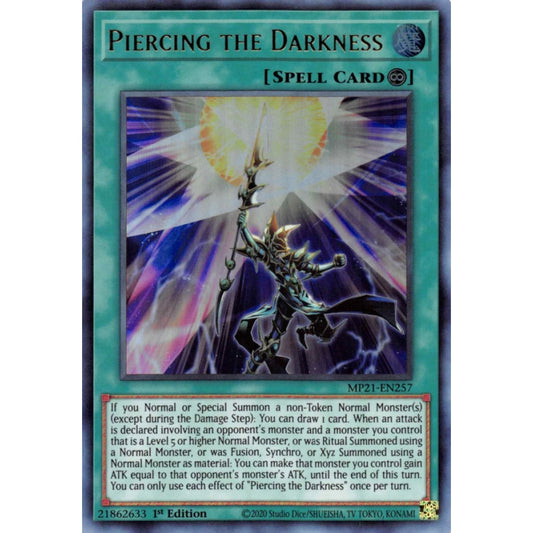 Piercing the Darkness MP21-EN257 Ultra Ultra Rare Yu-Gi-Oh 2021 Tin of Ancient Battles in Art
