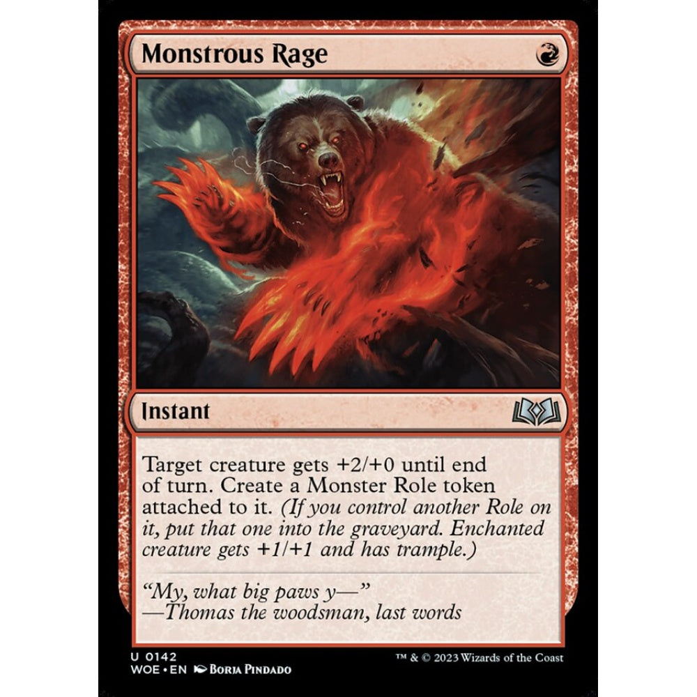 Monstrous Rage, uncommon, 142, Magic the Gathering, Wilds of Eldraine
