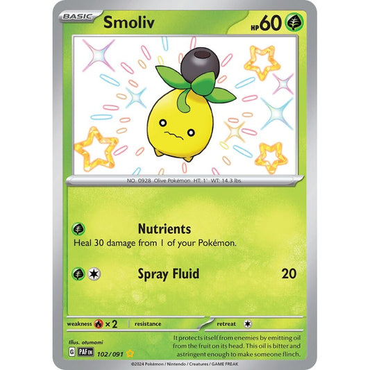 Smoliv Shiny Rare 102/091 Pokemon Card Game Paldean Fates