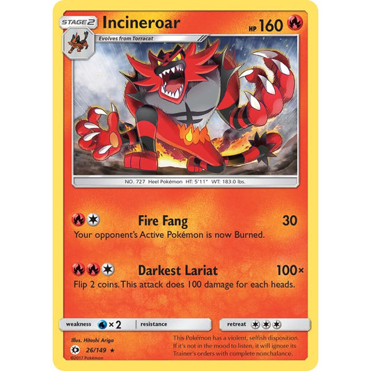 Incineroar Rare 26/149 Pokemon Card Game Sun & Moon