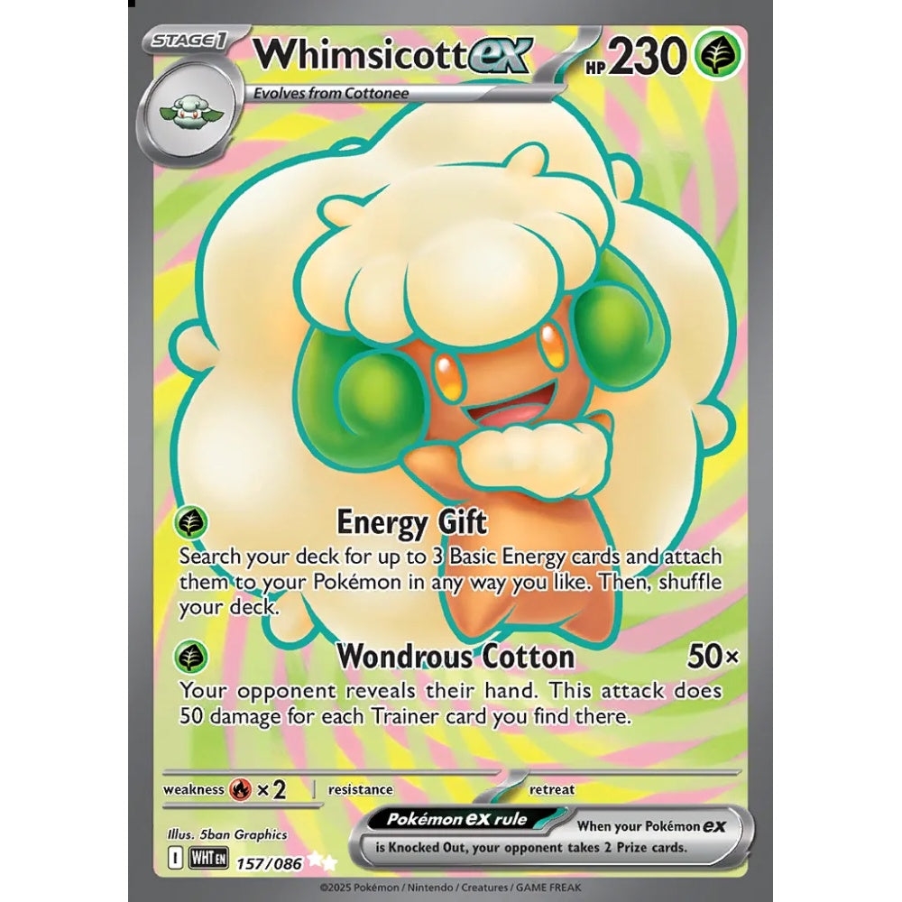 Whimsicott ex Ultra Rare 157/086 Pokemon Card Game White Flare