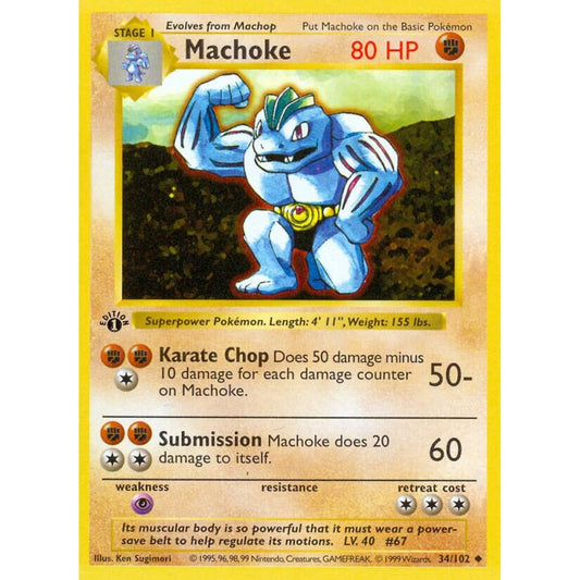 Machoke Uncommon 34/102 Pokemon Card Game Base Set