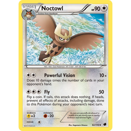 Noctowl Uncommon 92/116 Pokemon Card Game Plasma Freeze