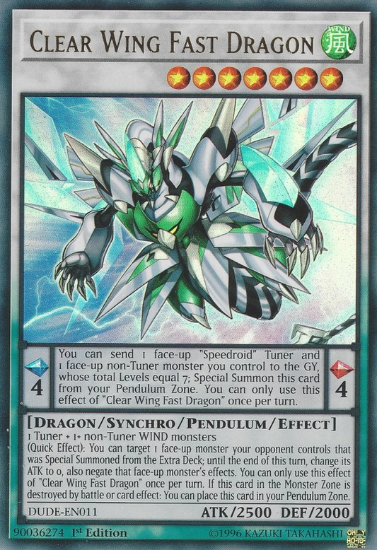 Clear Wing Fast Dragon DUDE-EN011 Ultra Ultra Rare Yu-Gi-Oh Duel Devastator in Art