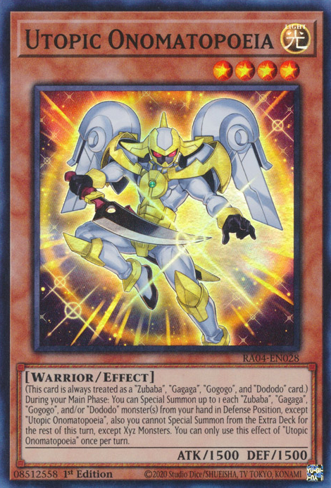 Utopic Onomatopoeia RA04-EN028 Platinum Platinum Secret Rare Yu-Gi-Oh Quarter Century Stampede in Art