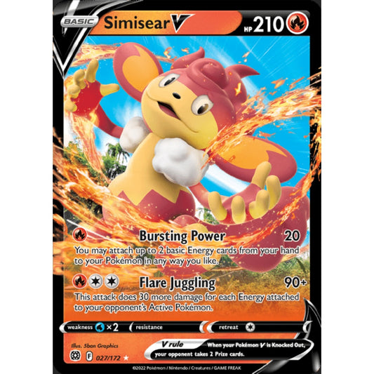 Simisear V Double Rare 027/172 Pokemon Card Game Brilliant Stars