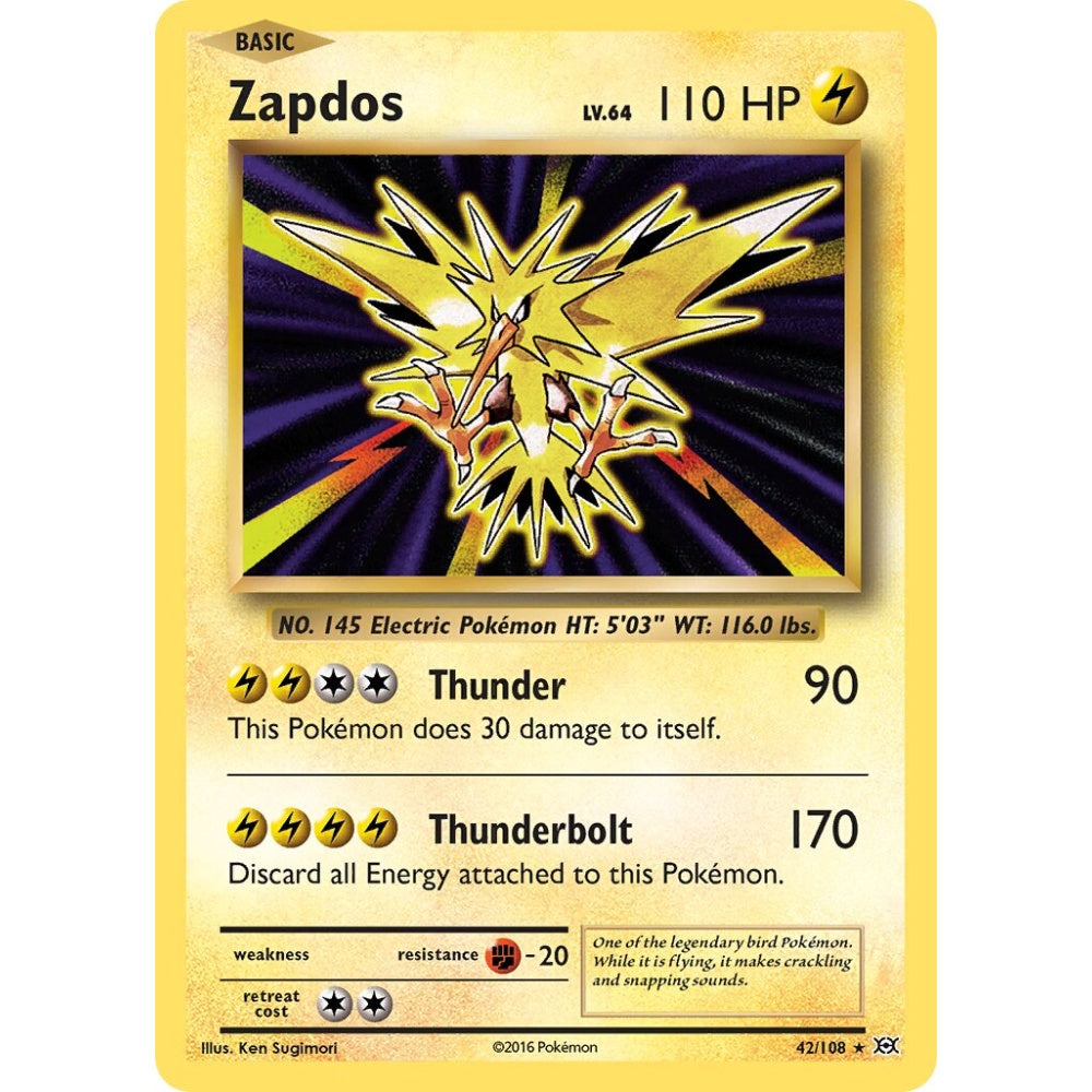 Zapdos Rare Holo 42/108 Pokemon Card Game Evolutions
