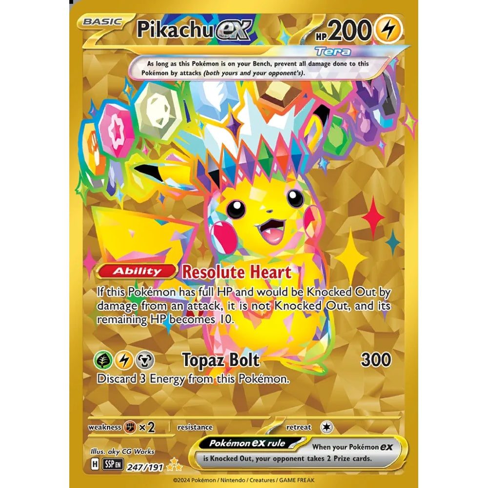 Pikachu ex Hyper Rare 247/191 Pokemon Card Game Surging Sparks