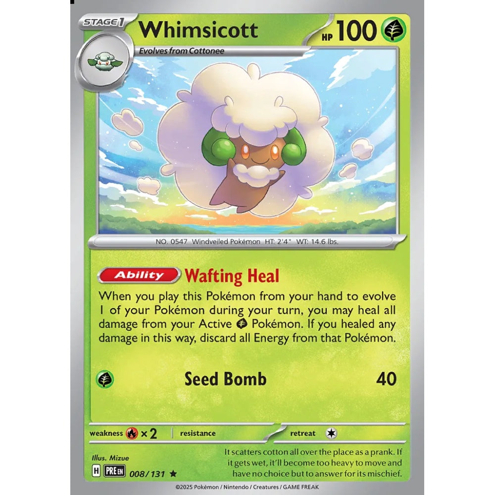 Whimsicott Rare 008/131 Pokemon Card Game Prismatic Evolutions