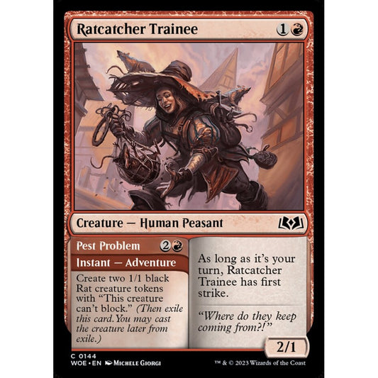 Ratcatcher Trainee // Pest Problem, common, 144, Magic the Gathering, Wilds of Eldraine