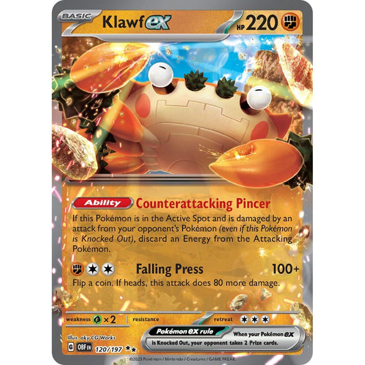 Klawf ex Double Rare 120/197 Pokemon Card Game Obsidian Flames