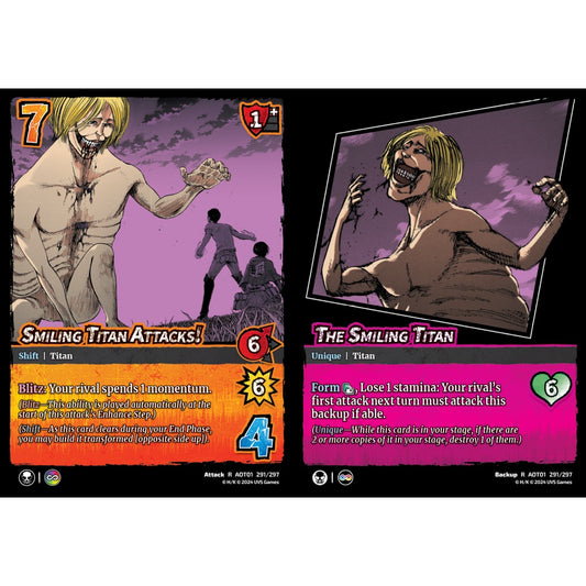 Smiling Titan Attacks!//The Smiling Titan, 291/297, R, UniVersus, Attack on Titan: Battle for Humanity