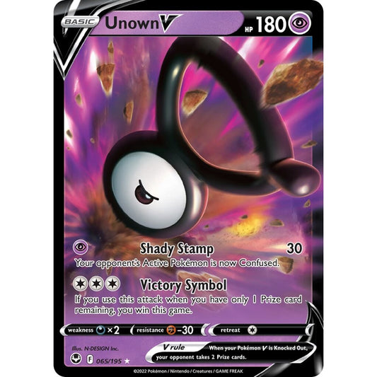 Unown V Holo Rare V 065/195 Pokemon Card Game Silver Tempest