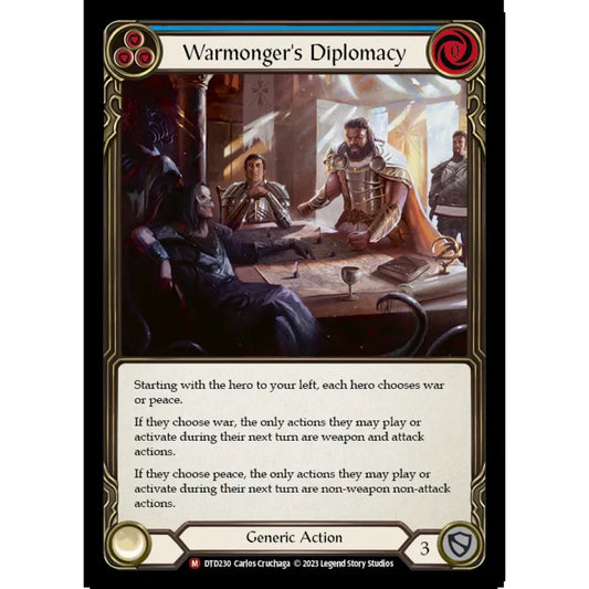Warmonger's Diplomacy DTD230-RF Majestic Flesh & Blood Trading Card Game Dusk till Dawn in Rainbow Foil Art