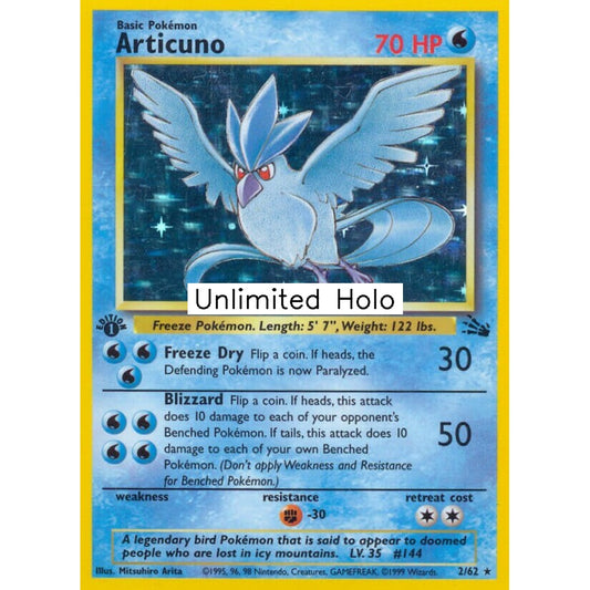 Articuno Rare Holo 2/62 Pokemon Card Game Fossil