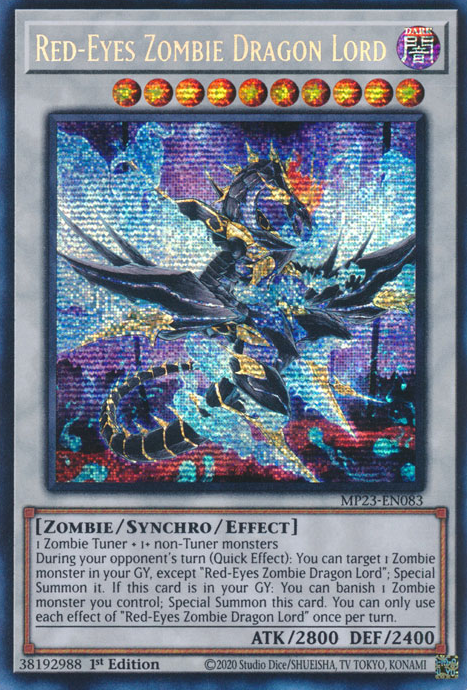 Red-Eyes Zombie Dragon Lord MP23-EN083 Prismatic Prismatic Secret Rare Yu-Gi-Oh 25th Anniversary Tin: Dueling Heroes Mega Pack in Art
