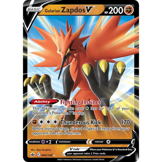 Galarian Zapdos V Holo Rare V 080/198 Pokemon Card Game Chilling Reign