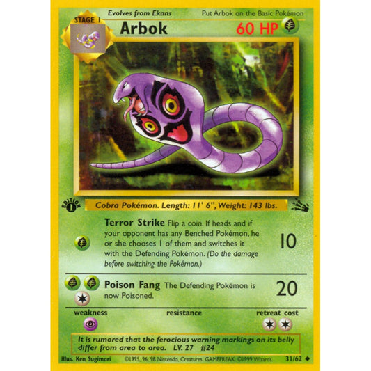 Arbok Uncommon 31/62 Pokemon Card Game Fossil
